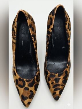 BCBG Leopard Print Pointed-Toe Genuine Leather And Fur Pumps - size 8